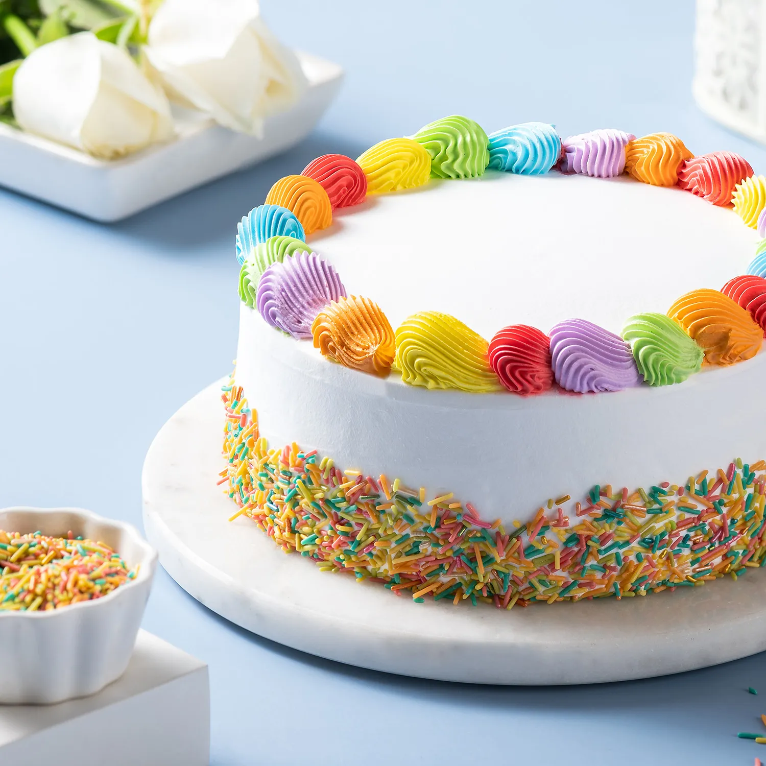 Rainbow Vanilla Cream Cake