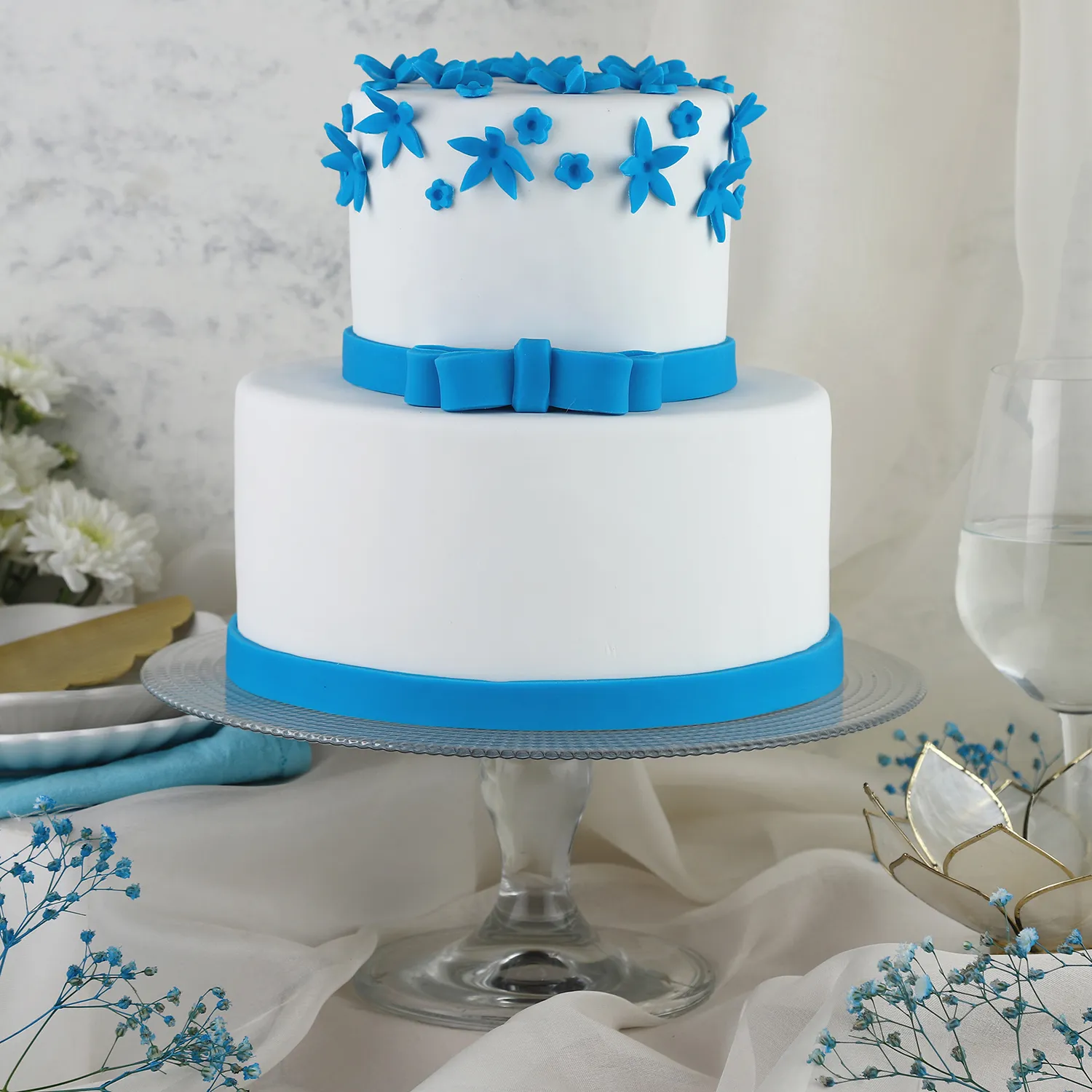 Blue Bow 2 Tier Truffle Cake