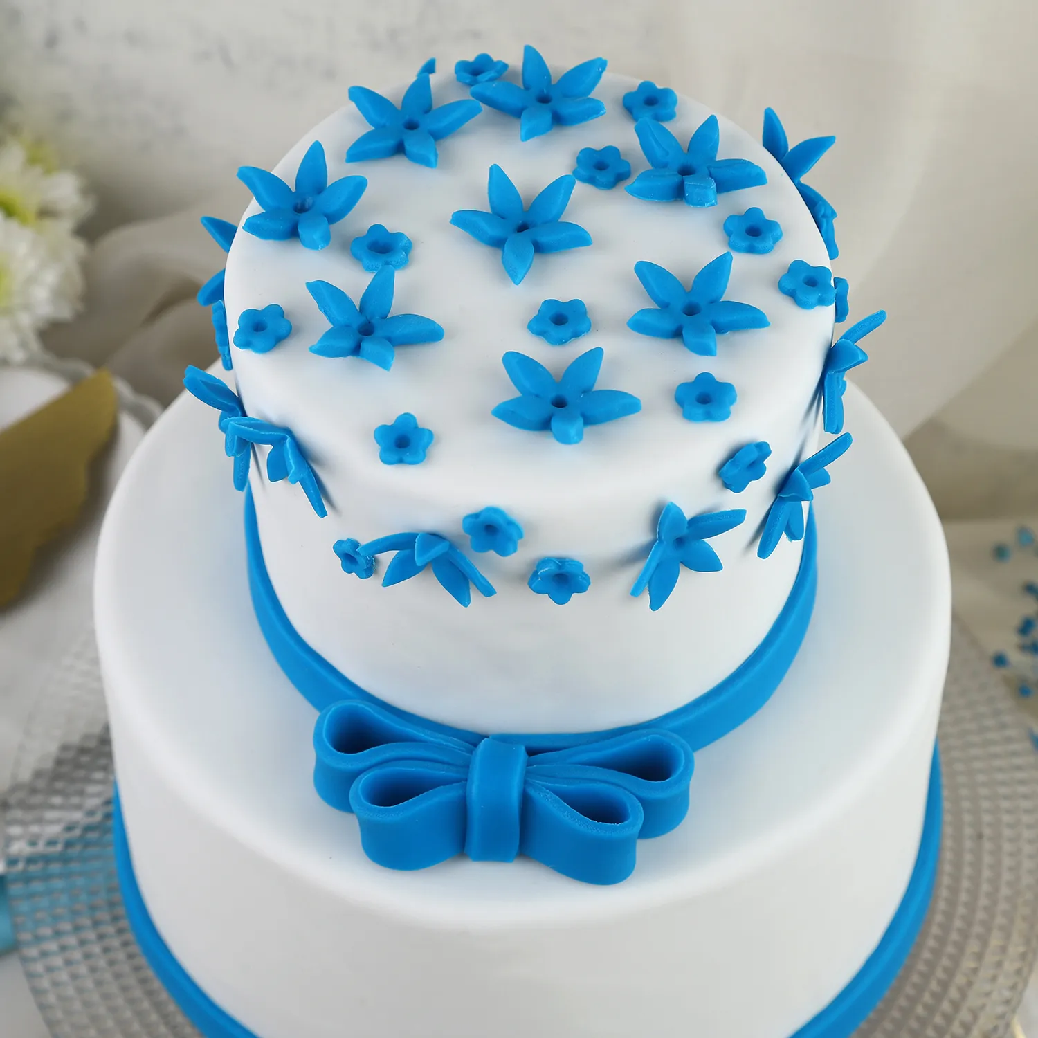 Blue Bow 2 Tier Truffle Cake