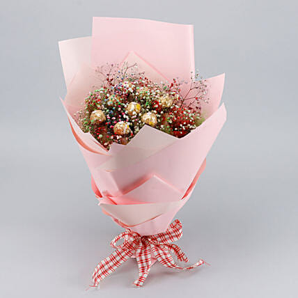 Beautifully Wrapped Pink Rocher Bouquet