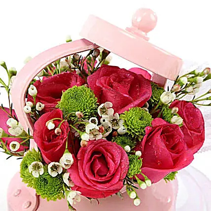 Pink Rose Tea Pot Arrangement
