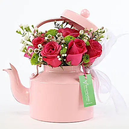 Pink Rose Tea Pot Arrangement