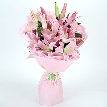 Passionate Oriental Pink Lilies Bouquet