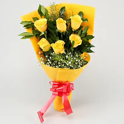 Sunshine Surprise 6 Yellow Roses Bunch