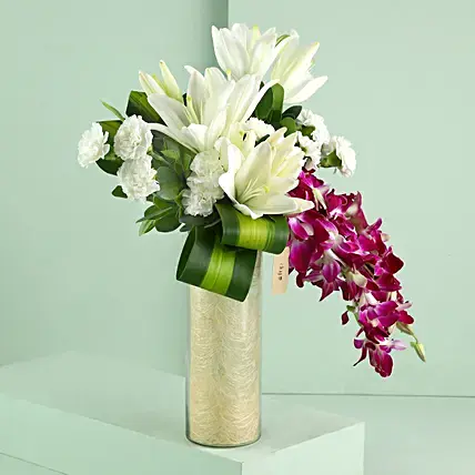 Orchids & Carnations Vase Arrangement
