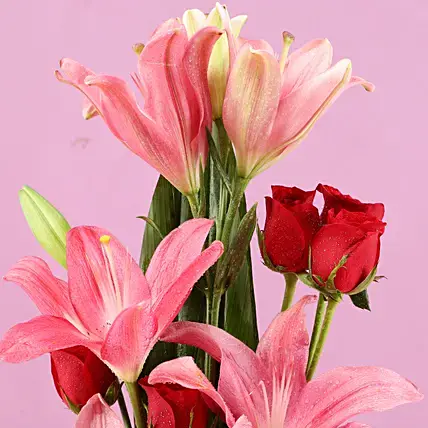 Pink Lilies & Red Roses Vase