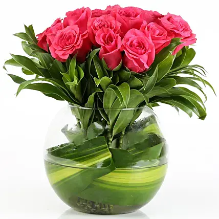 Pink Roses Glass Vase Arrangement