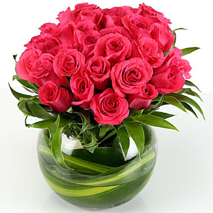Pink Roses Glass Vase Arrangement