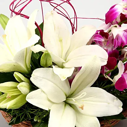 Lilies And Orchids Basket Arrangement