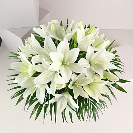 Pure White Asiatic Lilies In Fishbowl Vase