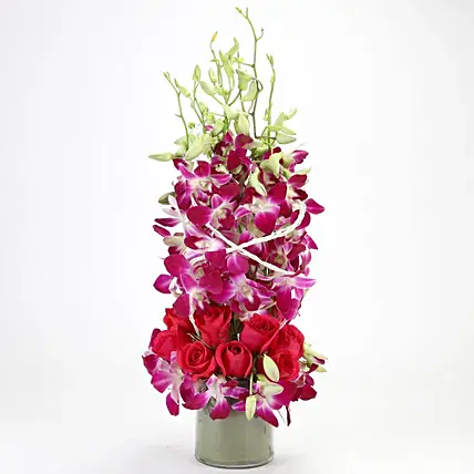 Roses And Orchids Vase Arrangement