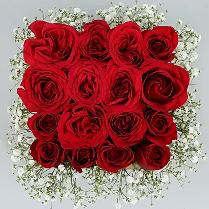 16 Red Roses Arrangement In Wooden Base