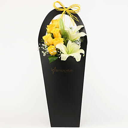Yellow Roses & White Lilies In FNP Sleeve