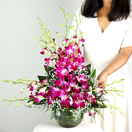 Purple Orchids Vase Arrangement