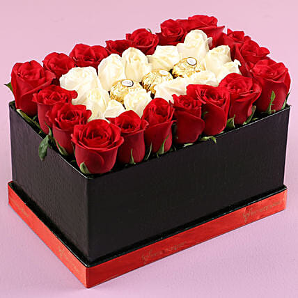 White & Red Roses Love Box