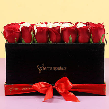 White & Red Roses Love Box