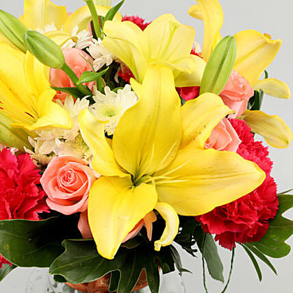 Colourful Mix Of Flowers In Vase