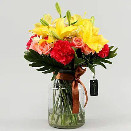Colourful Mix Of Flowers In Vase