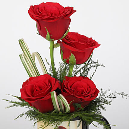 Red Roses in Personalised Black Mug