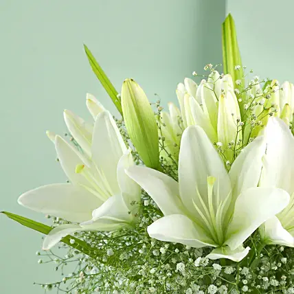 Blooming Asiatic Lilies In Black Ribbon Tied Vase