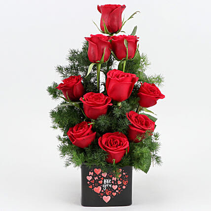 Bunch Of 10 Red Roses In Love You Sticker Vase