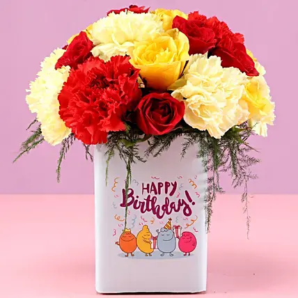 Carnations & Roses Colourful Birthday Vase | Cake2homes