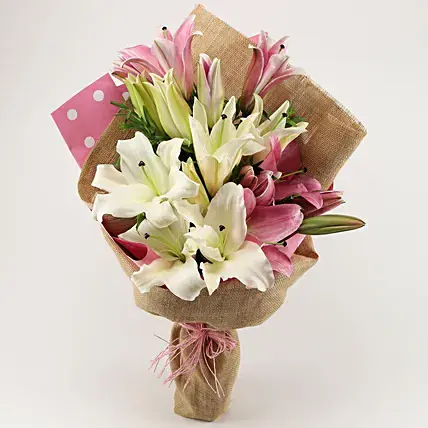 Pink & White Oriental Lilies Bunch