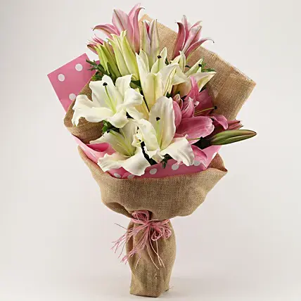 Pink & White Oriental Lilies Bunch