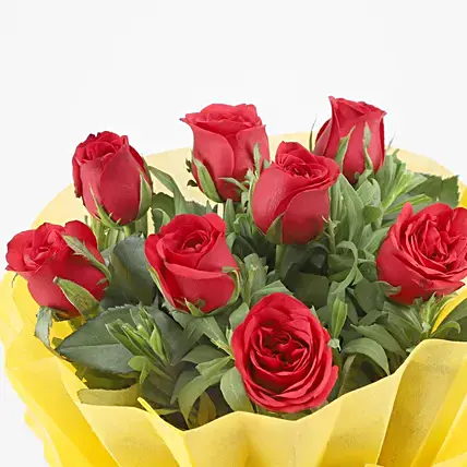 Elegant Bunch Of 8 Red Roses