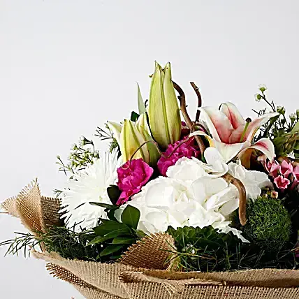 Mixed Flowers Jute Wrapped Bouquet