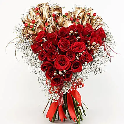 Golden & Red Roses Heart Royalty