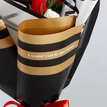 Red Roses & White Stoma Bouquet