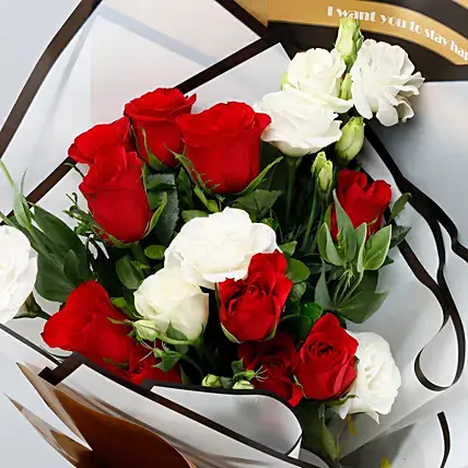Red Roses & White Stoma Bouquet
