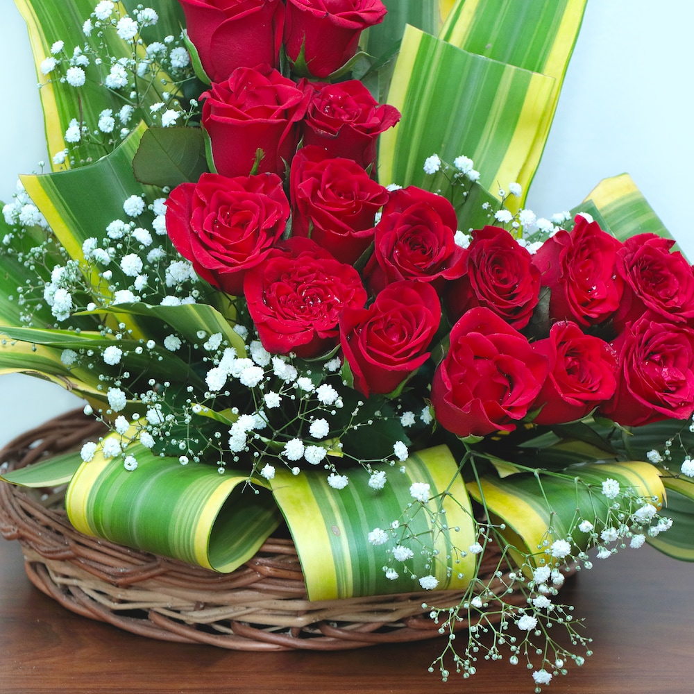 Exotic Red Roses Basket