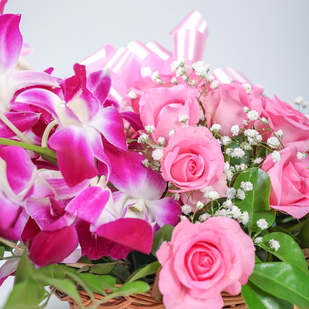 Elegant Pink Mixed Flowers Basket