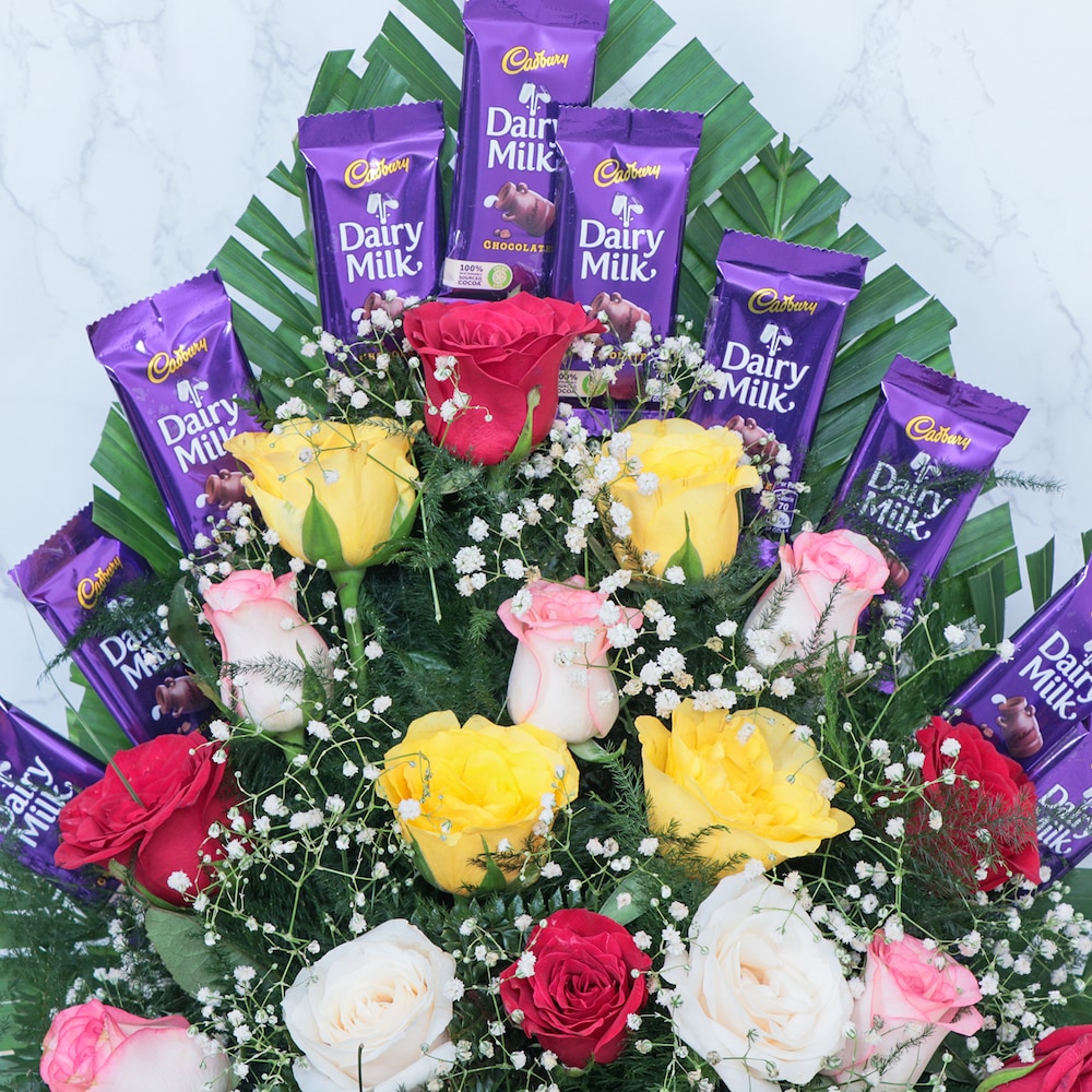 Mixed Roses With Dairy Milk Chocolates