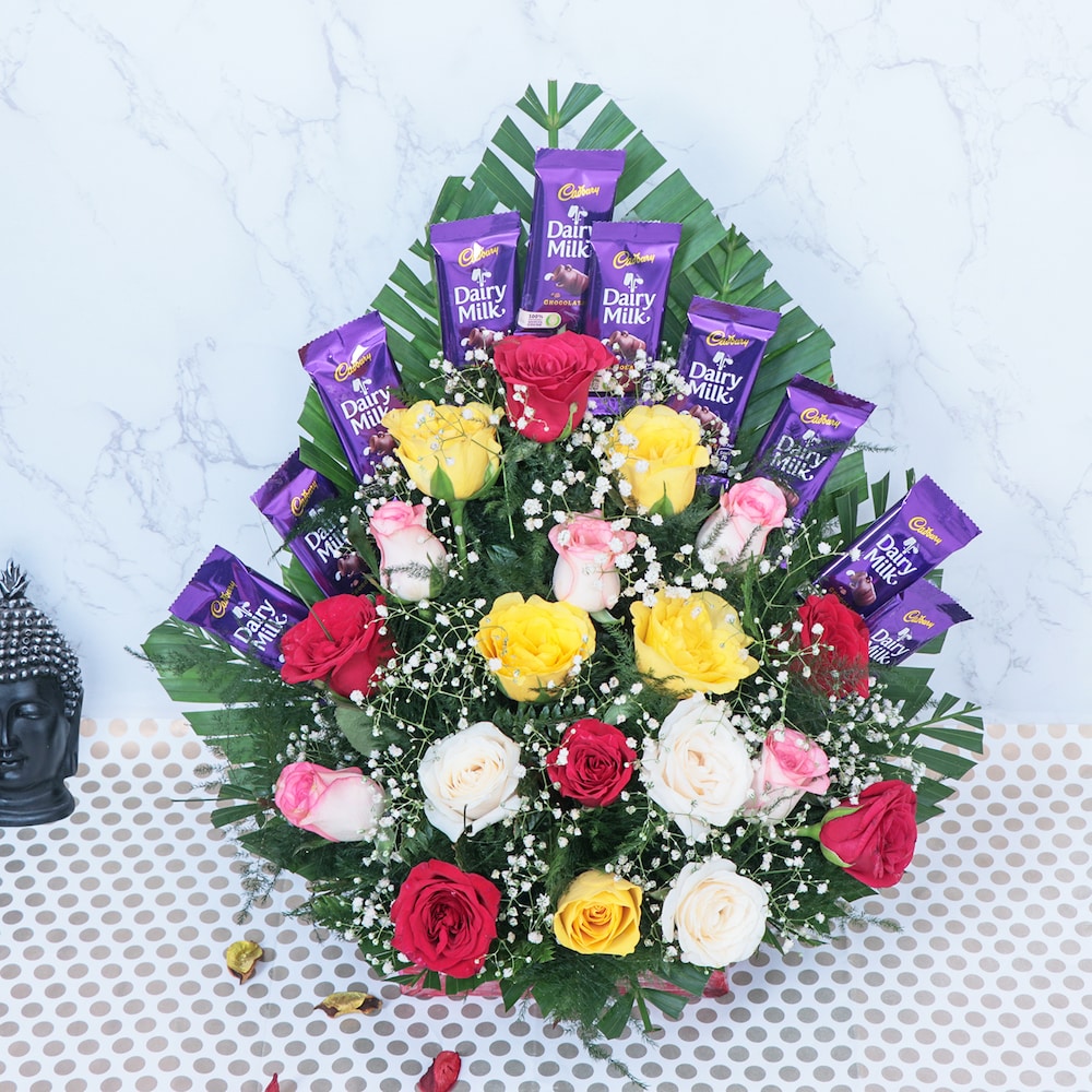Mixed Roses With Dairy Milk Chocolates