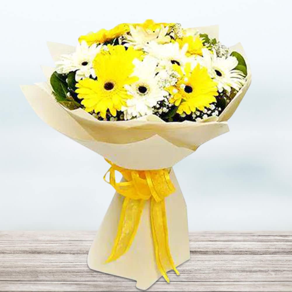 Mix Gerbera Flowers Bouquet In White Wrapping