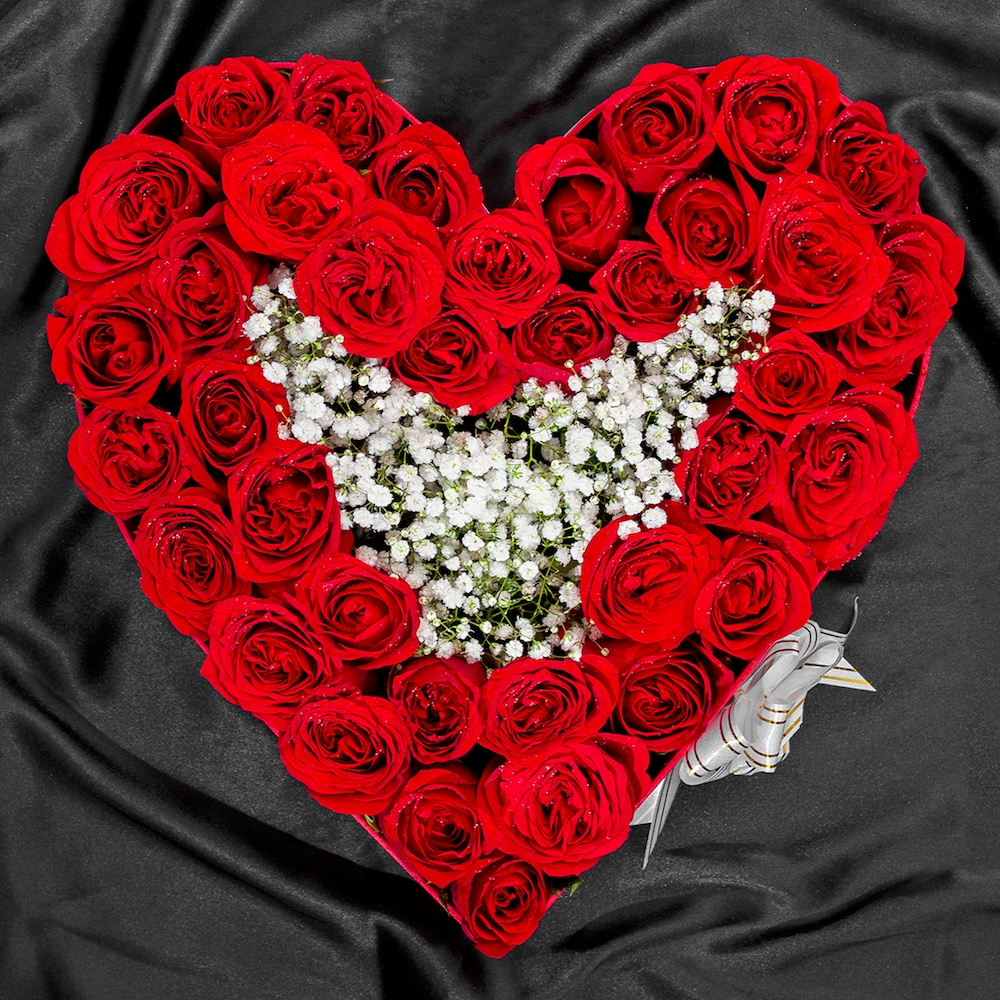 Colossal Red Roses Heart Arrangement