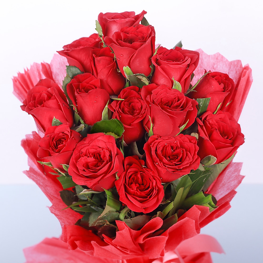 Perfect Rosy Red Roses In Red Packing