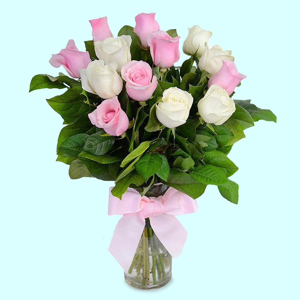 Pink And White Roses Bunch