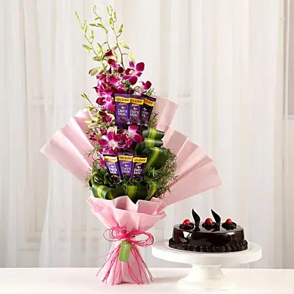 Purple Orchids Posy & Truffle Cake