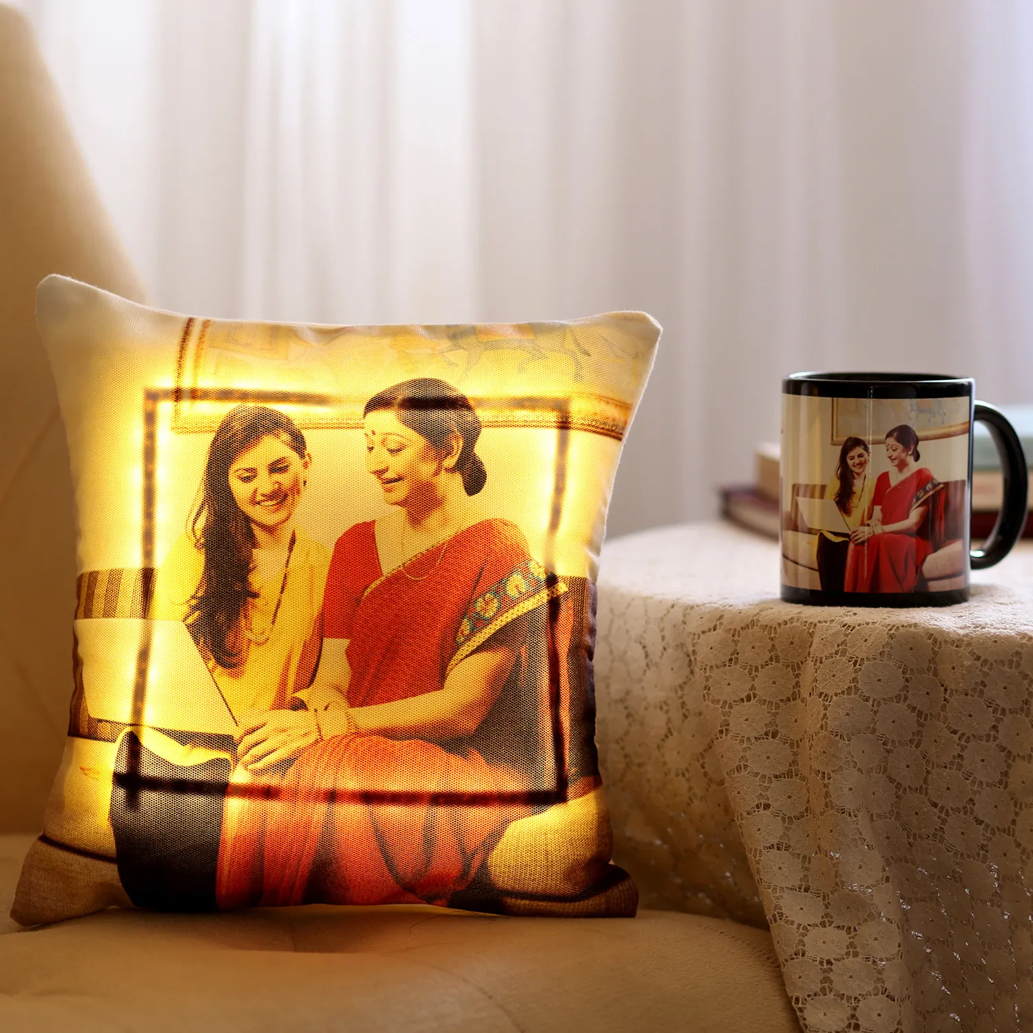 Personalised Mug & LED Cushion Combo For Mom