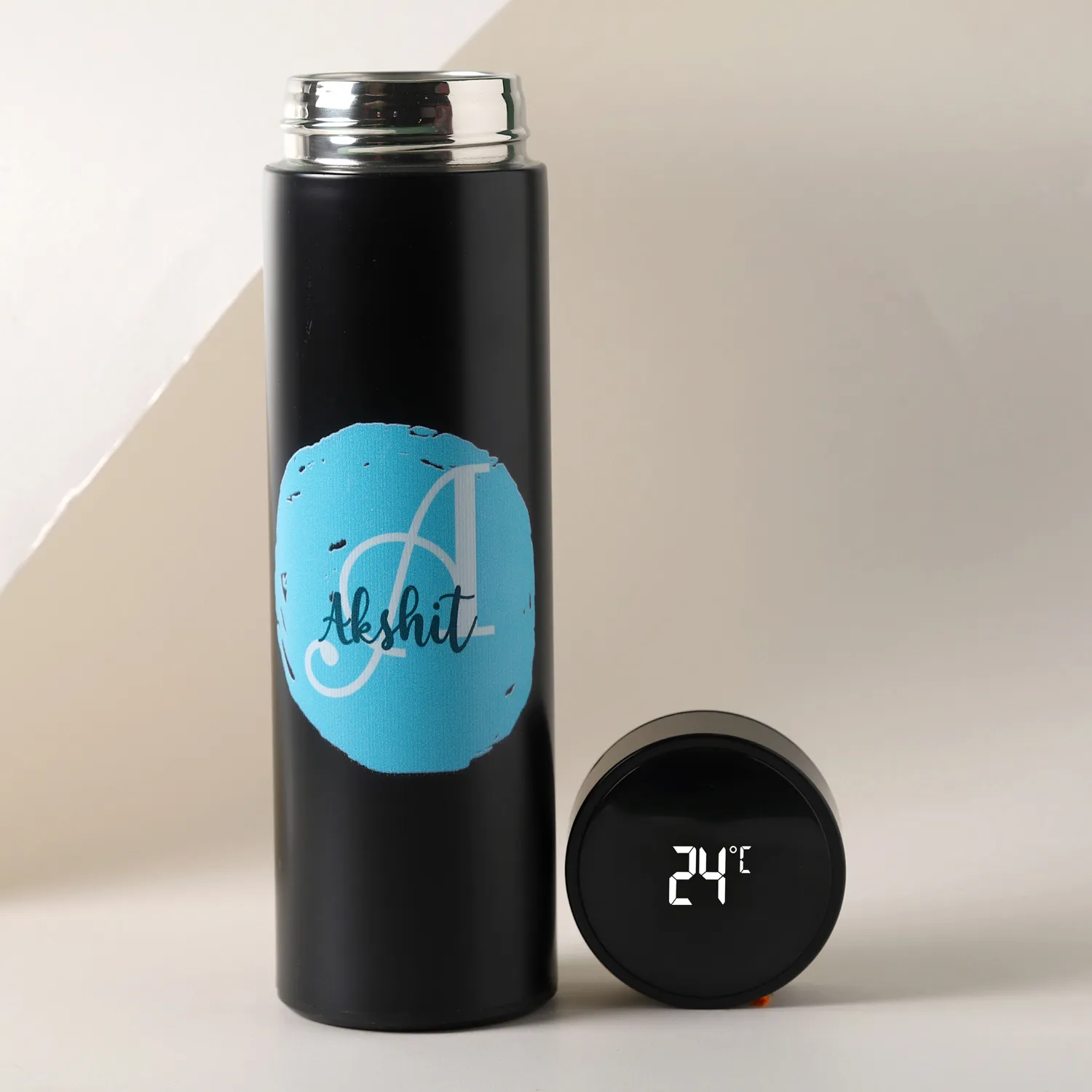Personalised Black LED Temperature Bottle