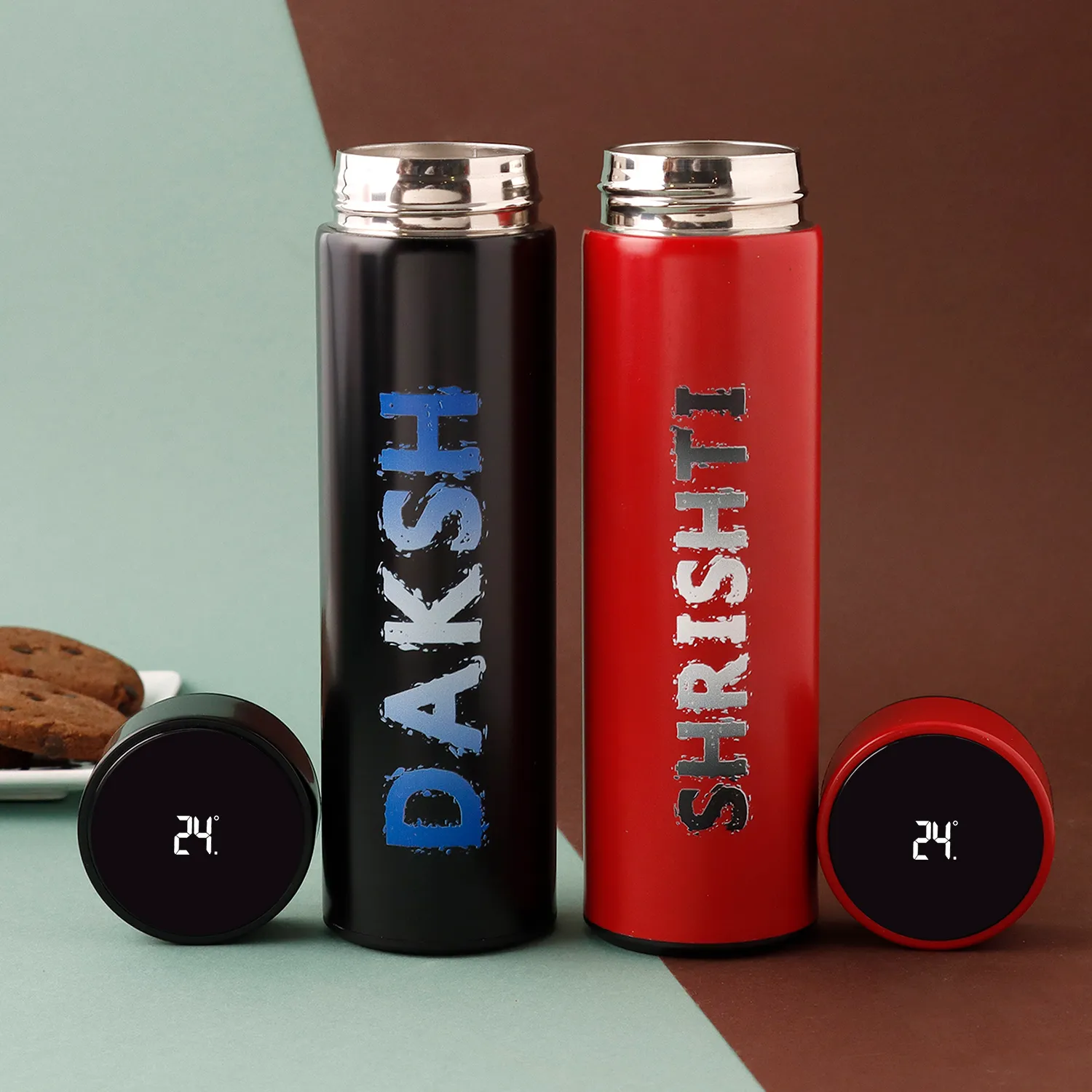 Personalised Black N Red LED Temperature Bottles