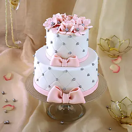 Pink Bow 2 Tier Truffle Cake