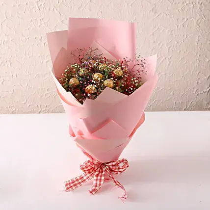 Beautifully Wrapped Pink Rocher Bouquet