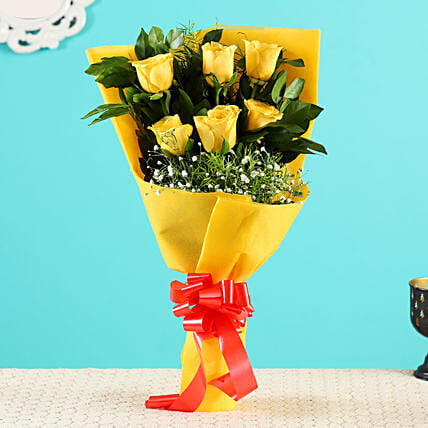 Sunshine Surprise 6 Yellow Roses Bunch