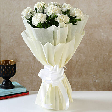 8 White Carnations Bouquet- Small