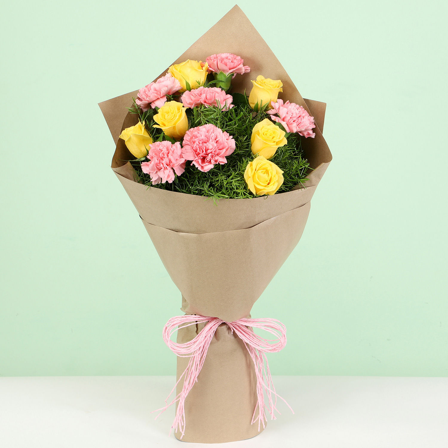Appealing 12 Pink & Yellow Flowers Bouquet